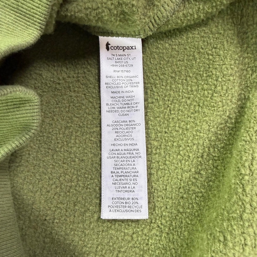 Cotopaxi Do Good Crewneck Sweatshirt Men Large Olive Green Organic Cotton Fleece - Picture 7 of 12